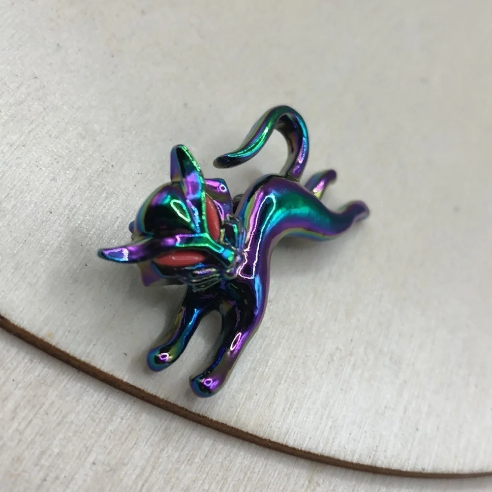Vintage Oil Spill Gloss Enamel Siamese Cat Brooch - Picture 2 of 5